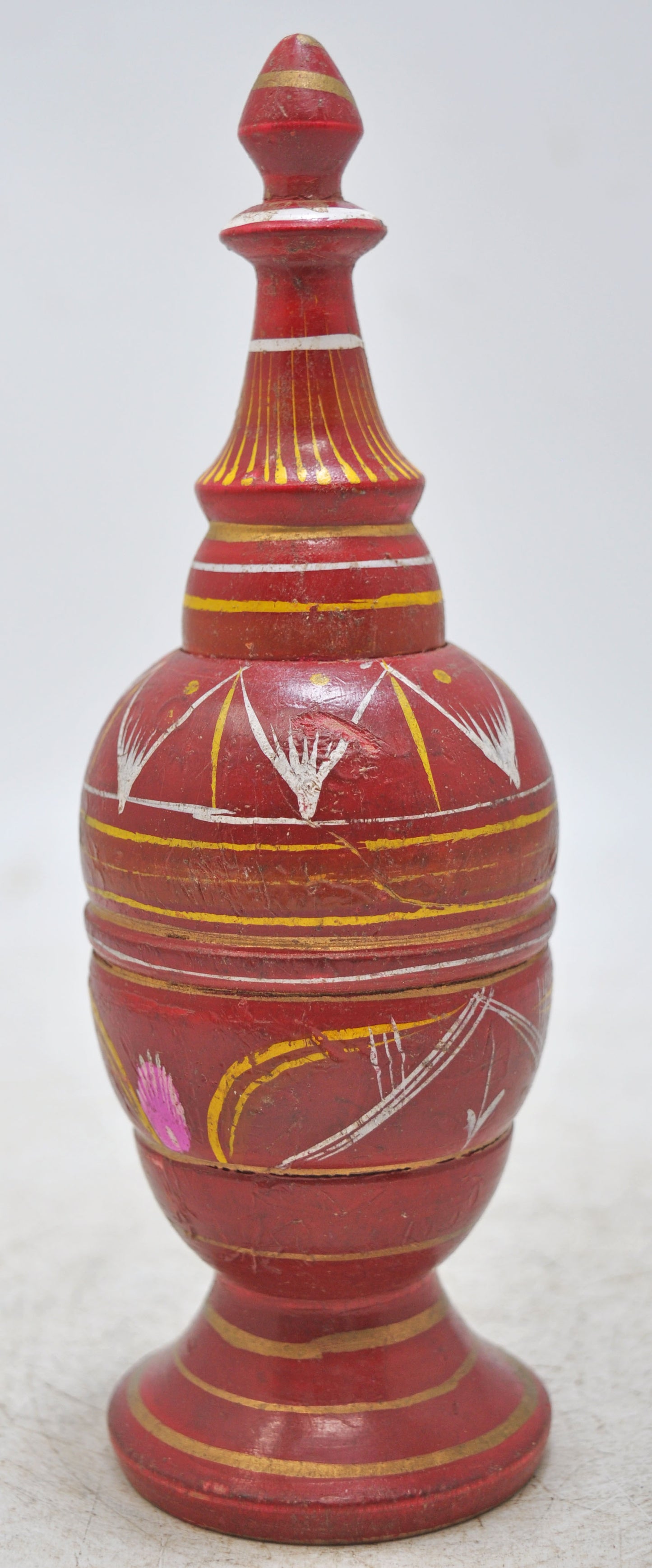 Vintage Wooden Kum Kum Powder Tika Box Original Old Hand Carved Lacquer Painted