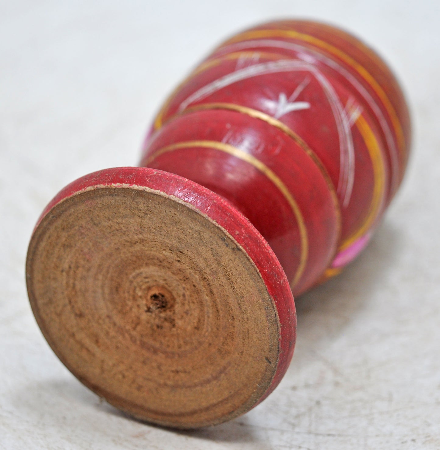 Vintage Wooden Kum Kum Powder Tika Box Original Old Hand Carved Lacquer Painted
