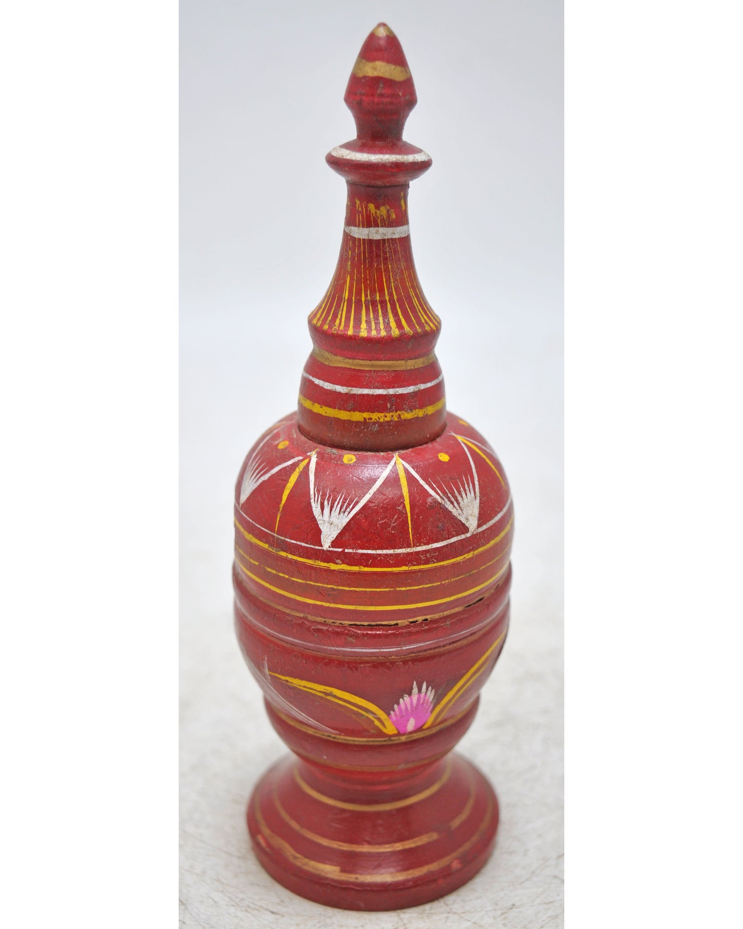 Vintage Wooden Kum Kum Powder Tika Box Original Old Hand Carved Lacquer Painted