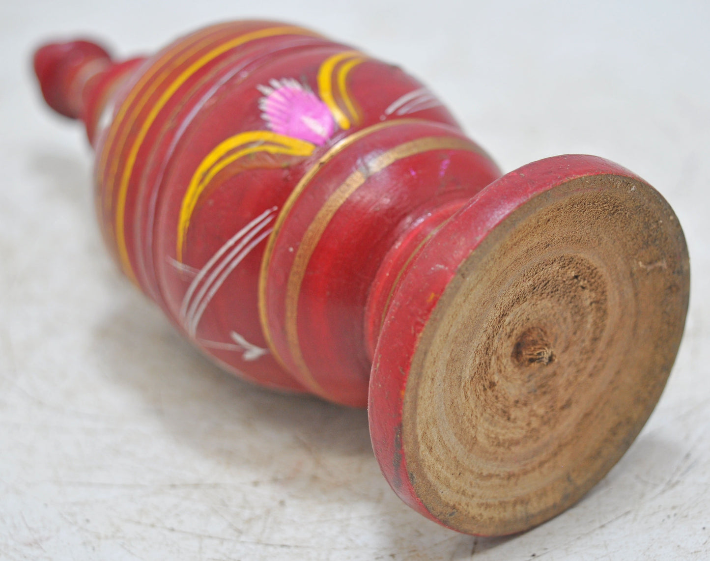 Vintage Wooden Kum Kum Powder Tika Box Original Old Hand Carved Lacquer Painted