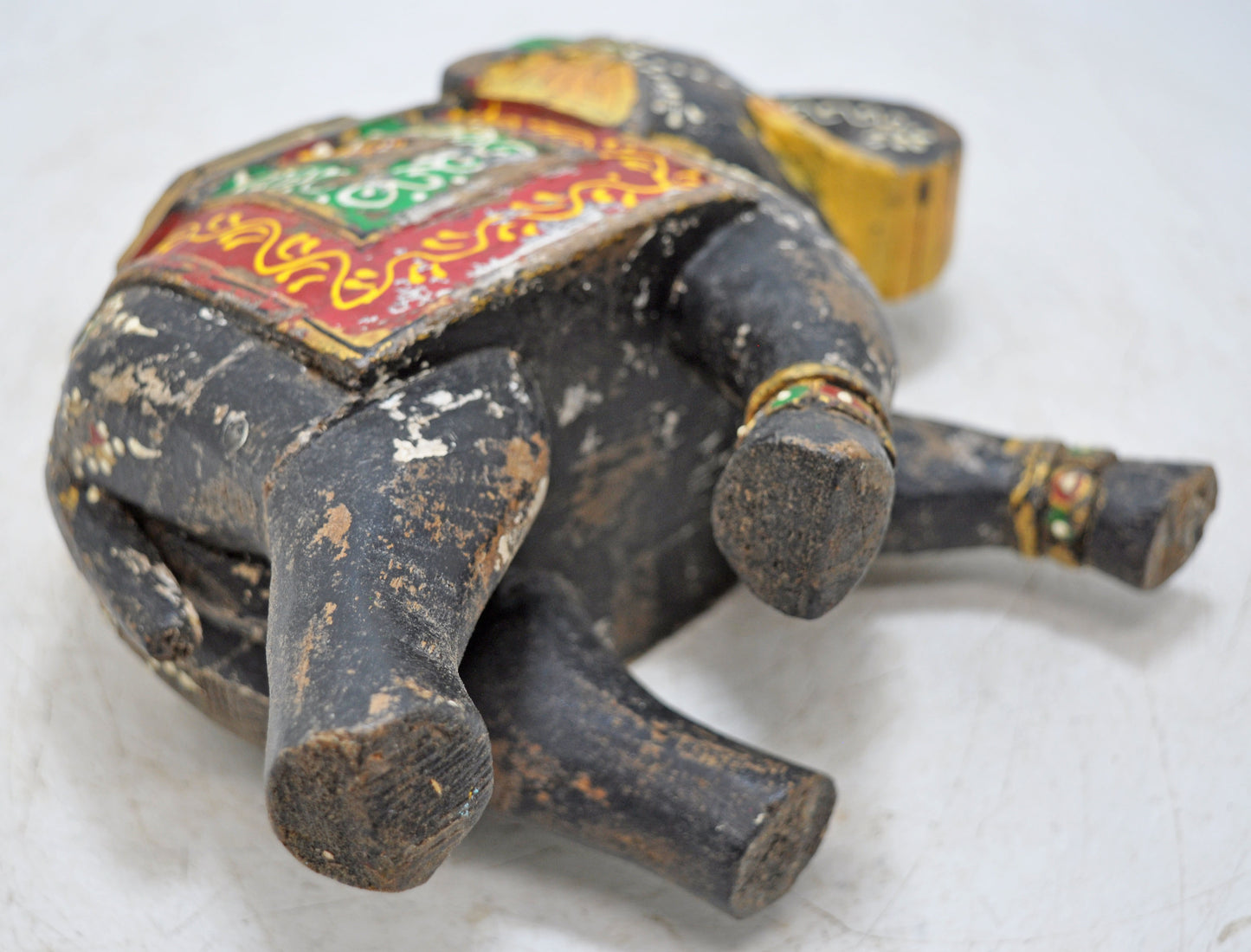 Vintage Wooden Elephant Figurine Original Old Hand Carved Painted