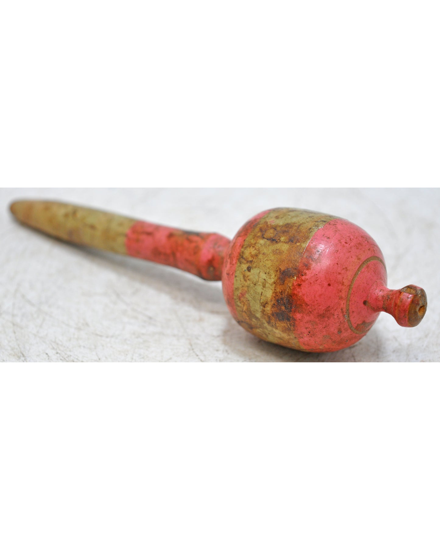 Antique Wooden Baby Rattle Toy Original Old Hand Carved Lacquer Painted
