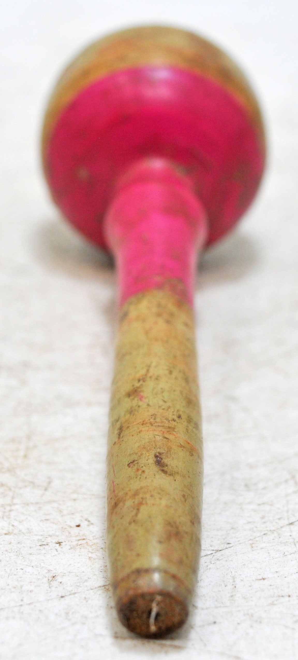 Antique Wooden Baby Rattle Toy Original Old Hand Carved Lacquer Painted