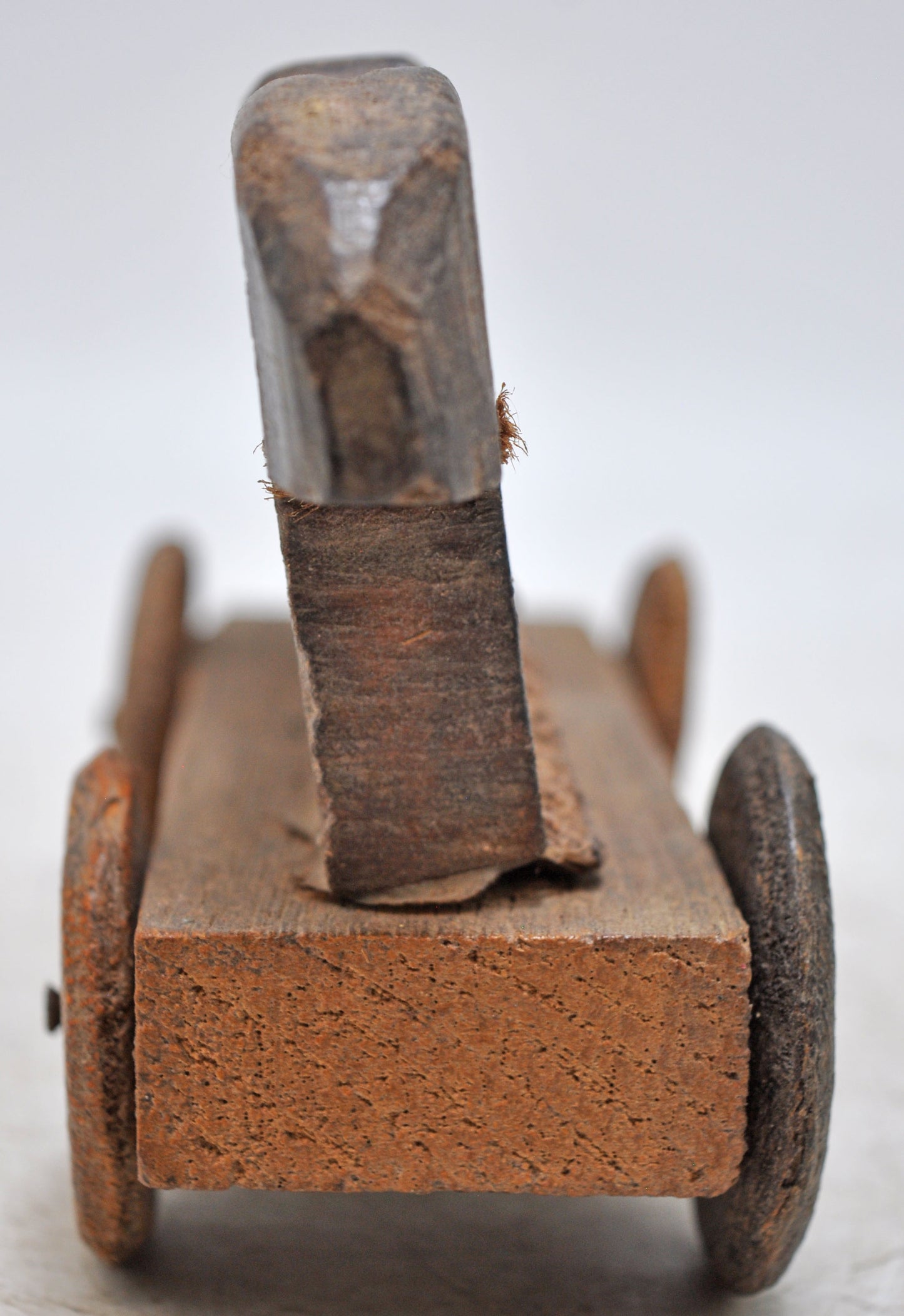 Antique Wooden Holy Cow on Wheels Figurine Original Old Hand Carved
