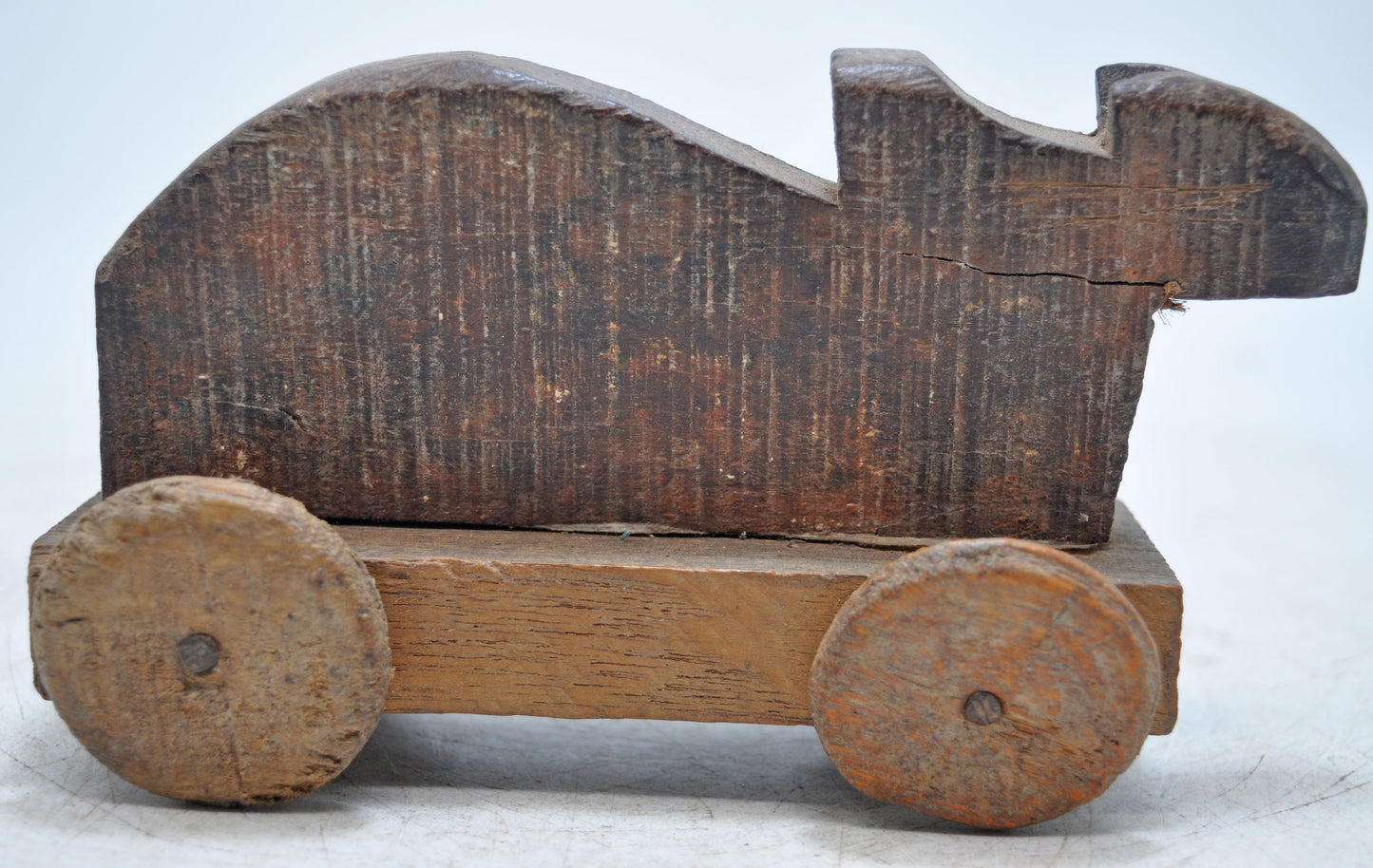 Antique Wooden Holy Cow on Wheels Figurine Original Old Hand Carved