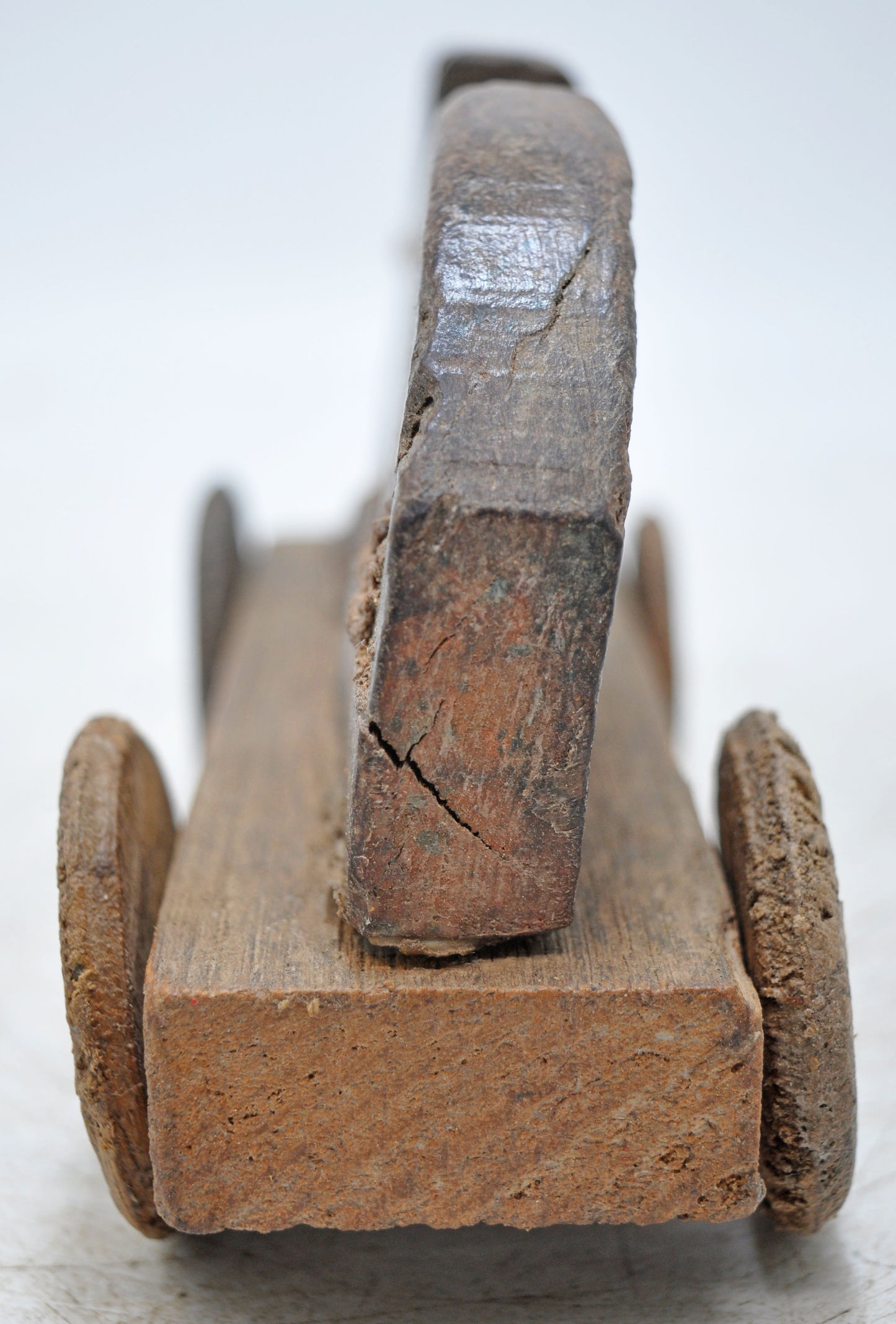 Antique Wooden Holy Cow on Wheels Figurine Original Old Hand Carved