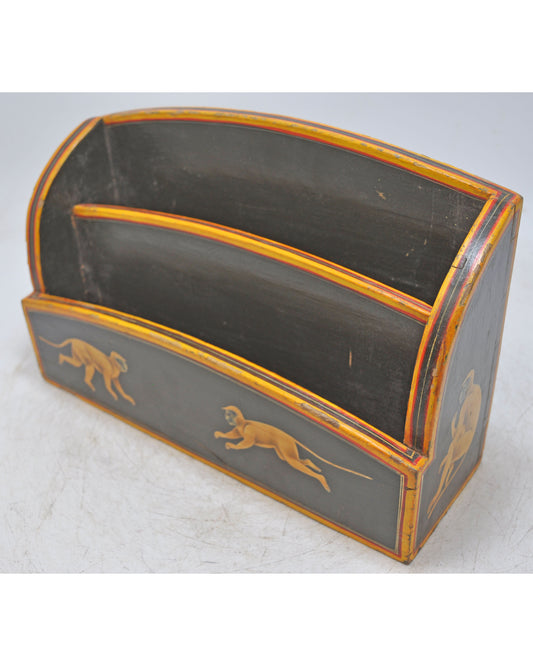 Vintage Wooden Paper Tray Original Old Hand Crafted Fine Painted
