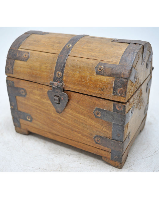 Vintage Wooden Half Round Top Storage Box Original Old Hand Crafted