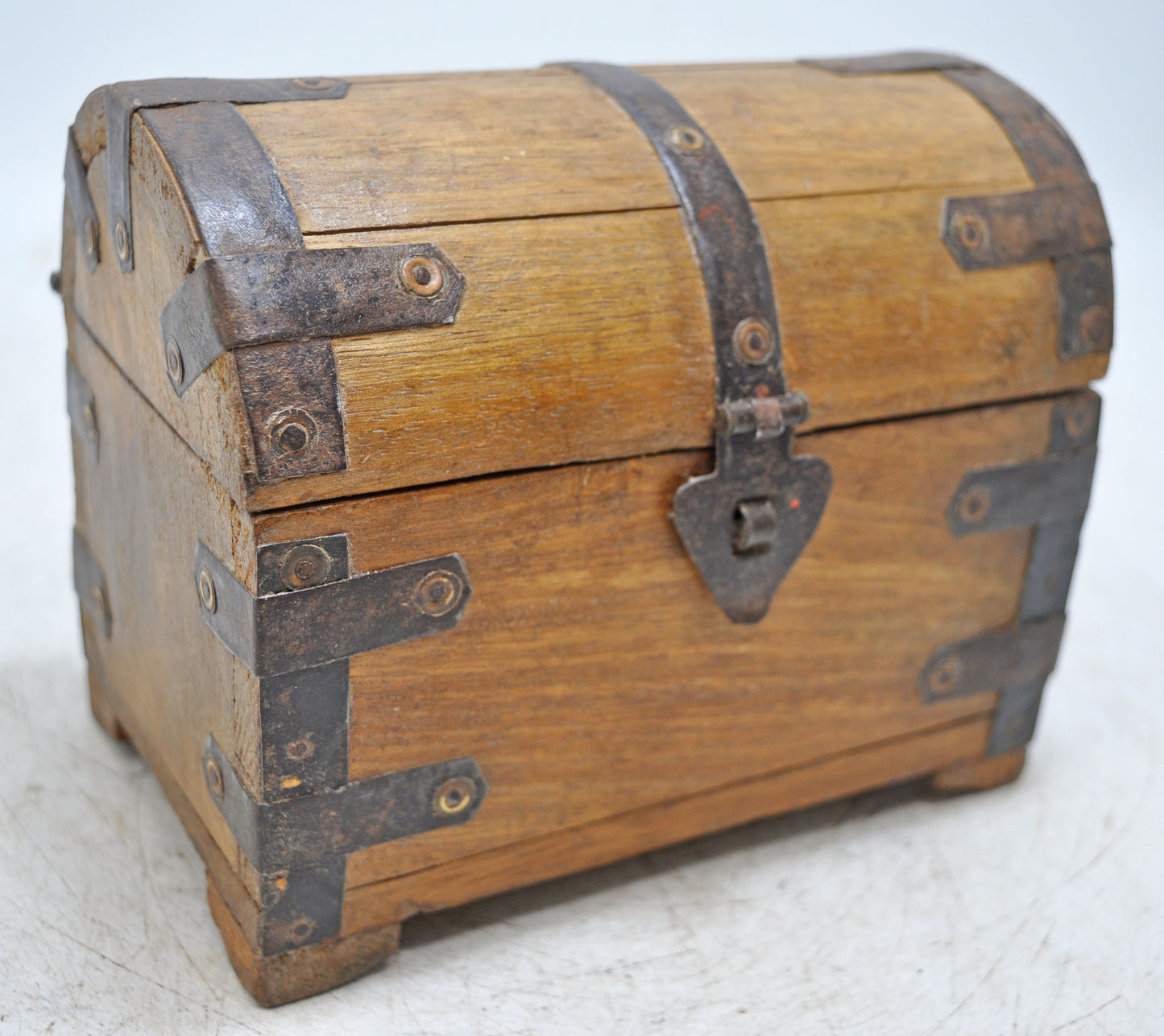 Vintage Wooden Half Round Top Storage Box Original Old Hand Crafted