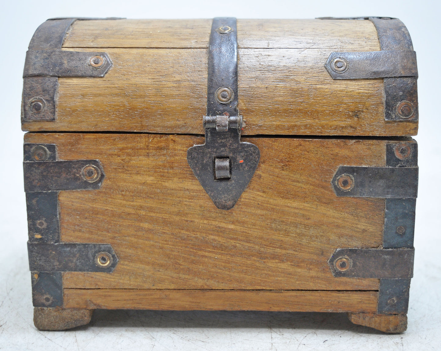 Vintage Wooden Half Round Top Storage Box Original Old Hand Crafted