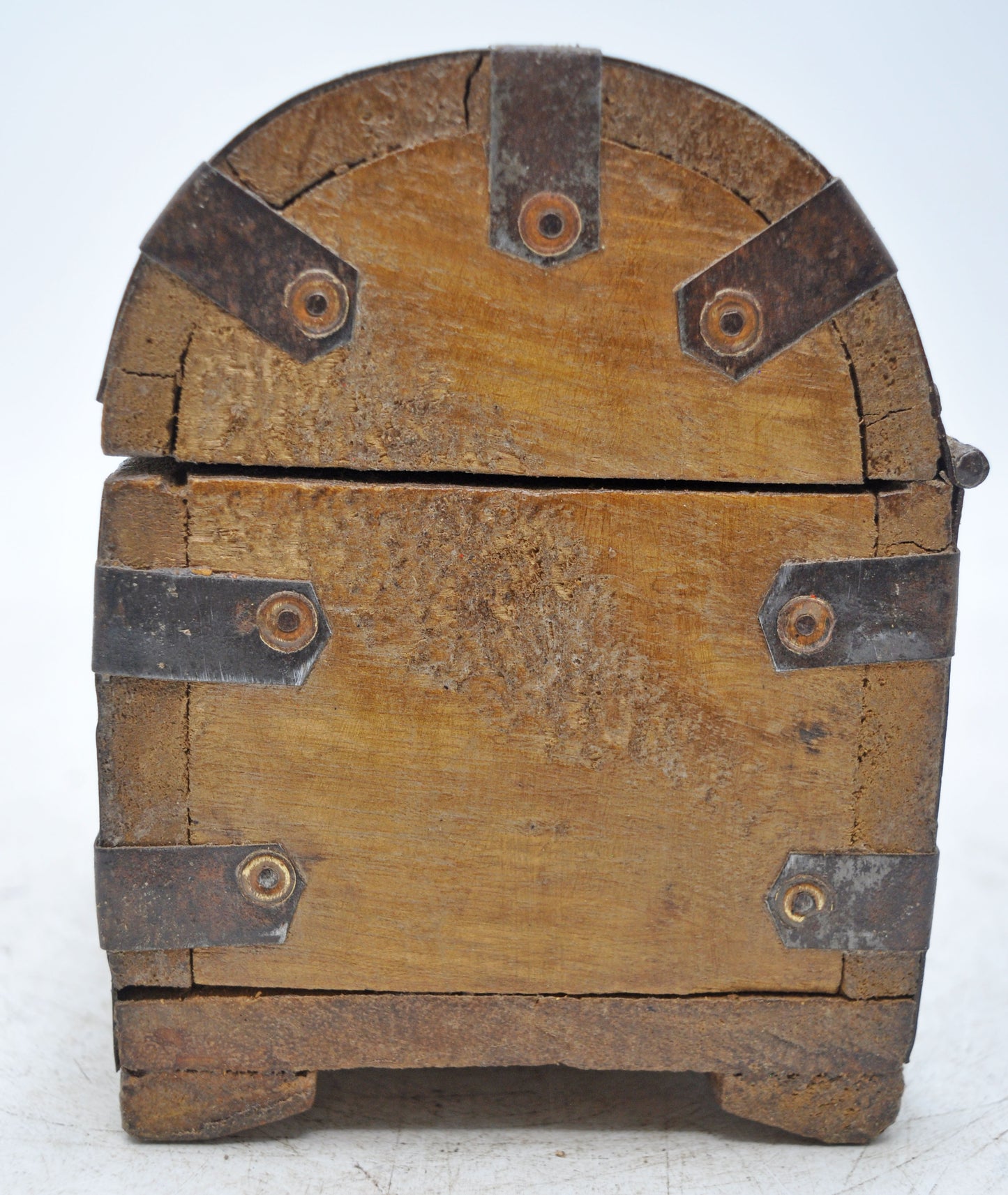Vintage Wooden Half Round Top Storage Box Original Old Hand Crafted