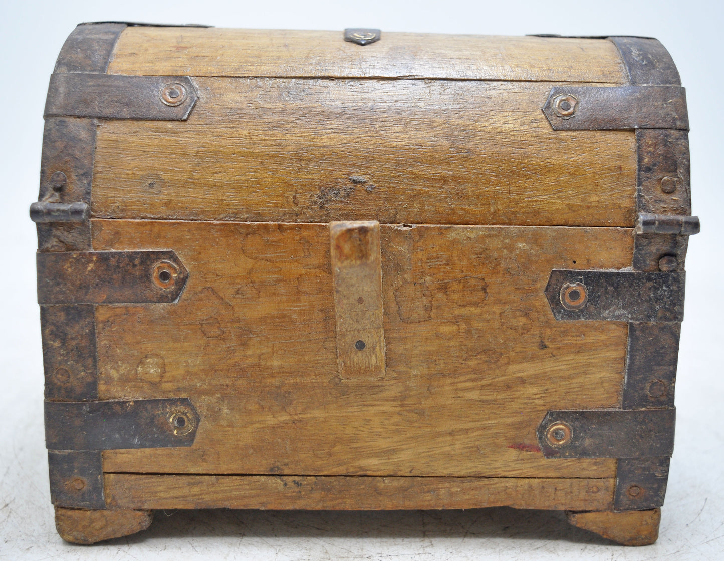 Vintage Wooden Half Round Top Storage Box Original Old Hand Crafted