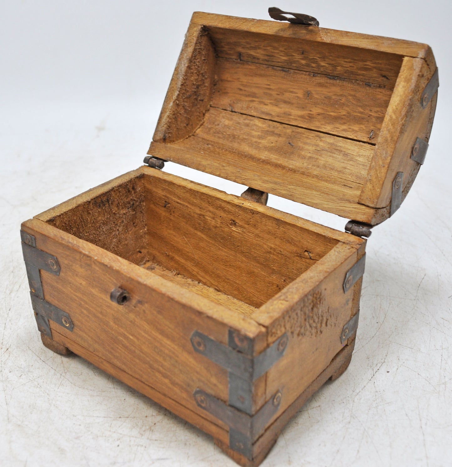 Vintage Wooden Half Round Top Storage Box Original Old Hand Crafted