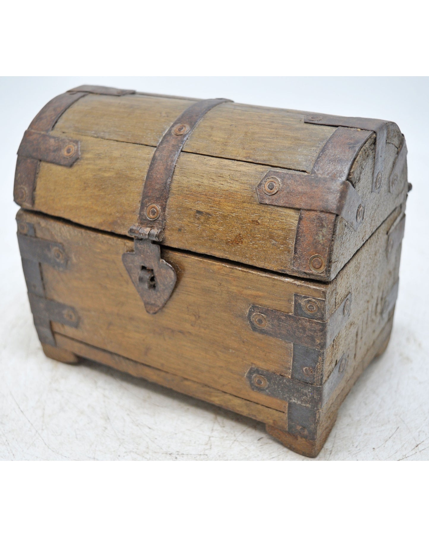 Vintage Wooden Half Round Top Storage Box Original Old Hand Crafted