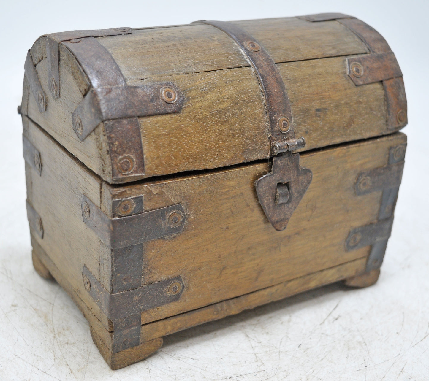 Vintage Wooden Half Round Top Storage Box Original Old Hand Crafted