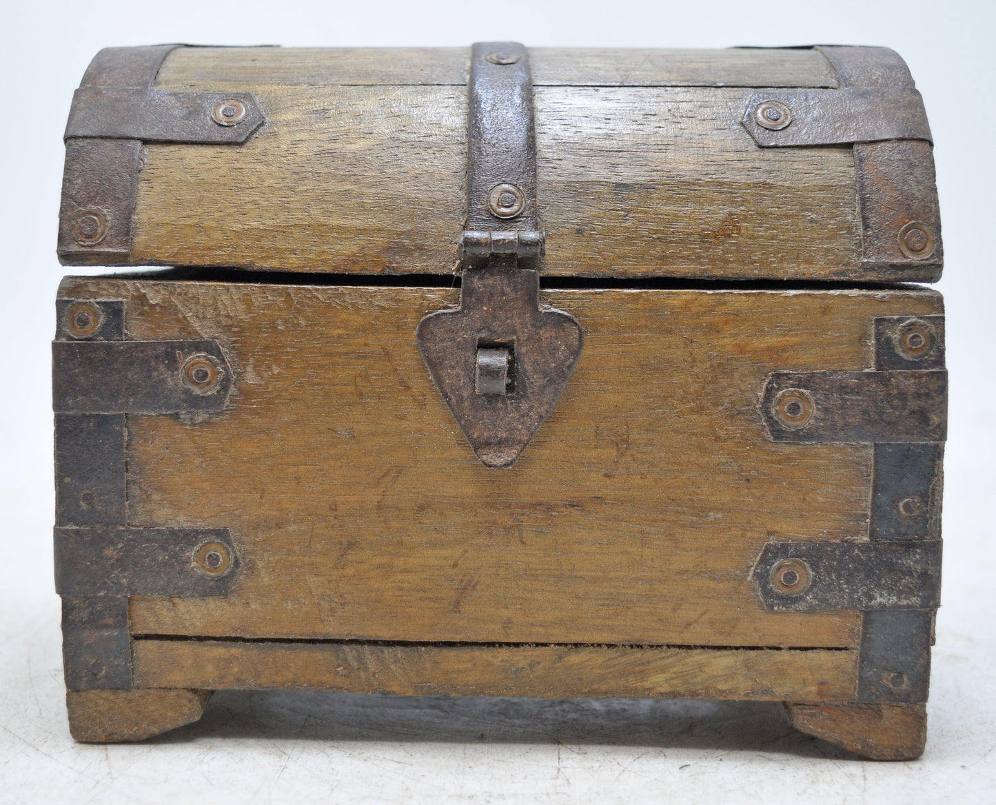 Vintage Wooden Half Round Top Storage Box Original Old Hand Crafted