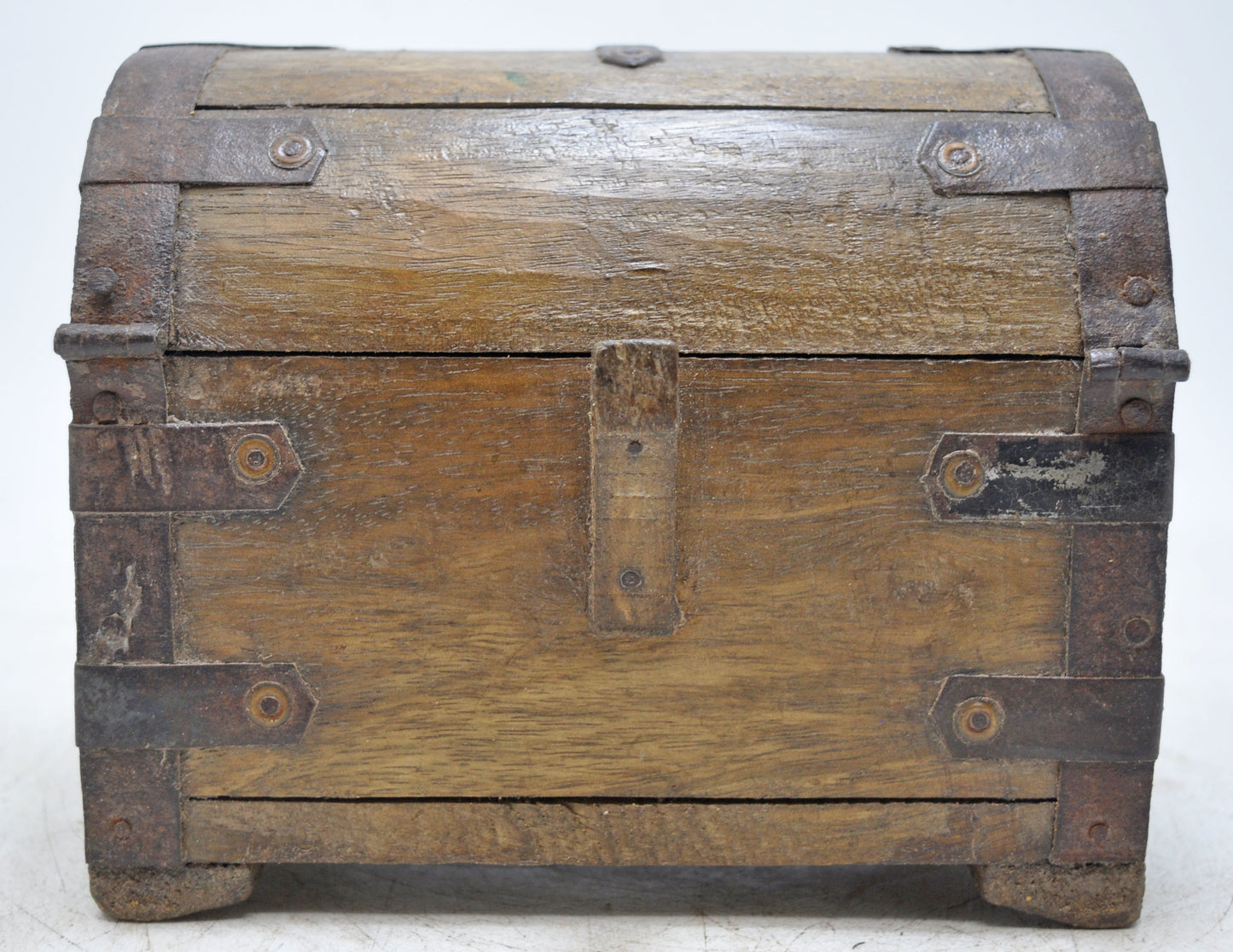 Vintage Wooden Half Round Top Storage Box Original Old Hand Crafted