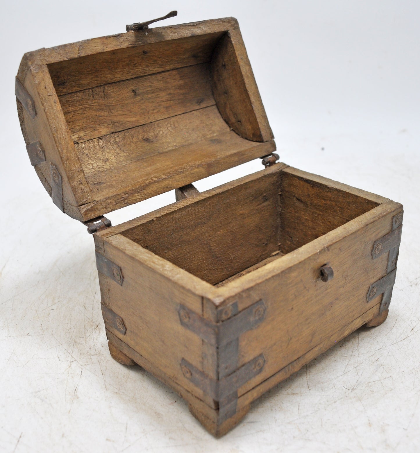 Vintage Wooden Half Round Top Storage Box Original Old Hand Crafted