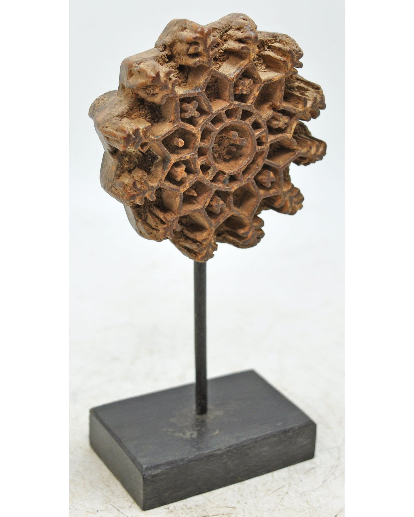 Antique Wooden Textile Printing Block on Stand Original Old Hand Carved