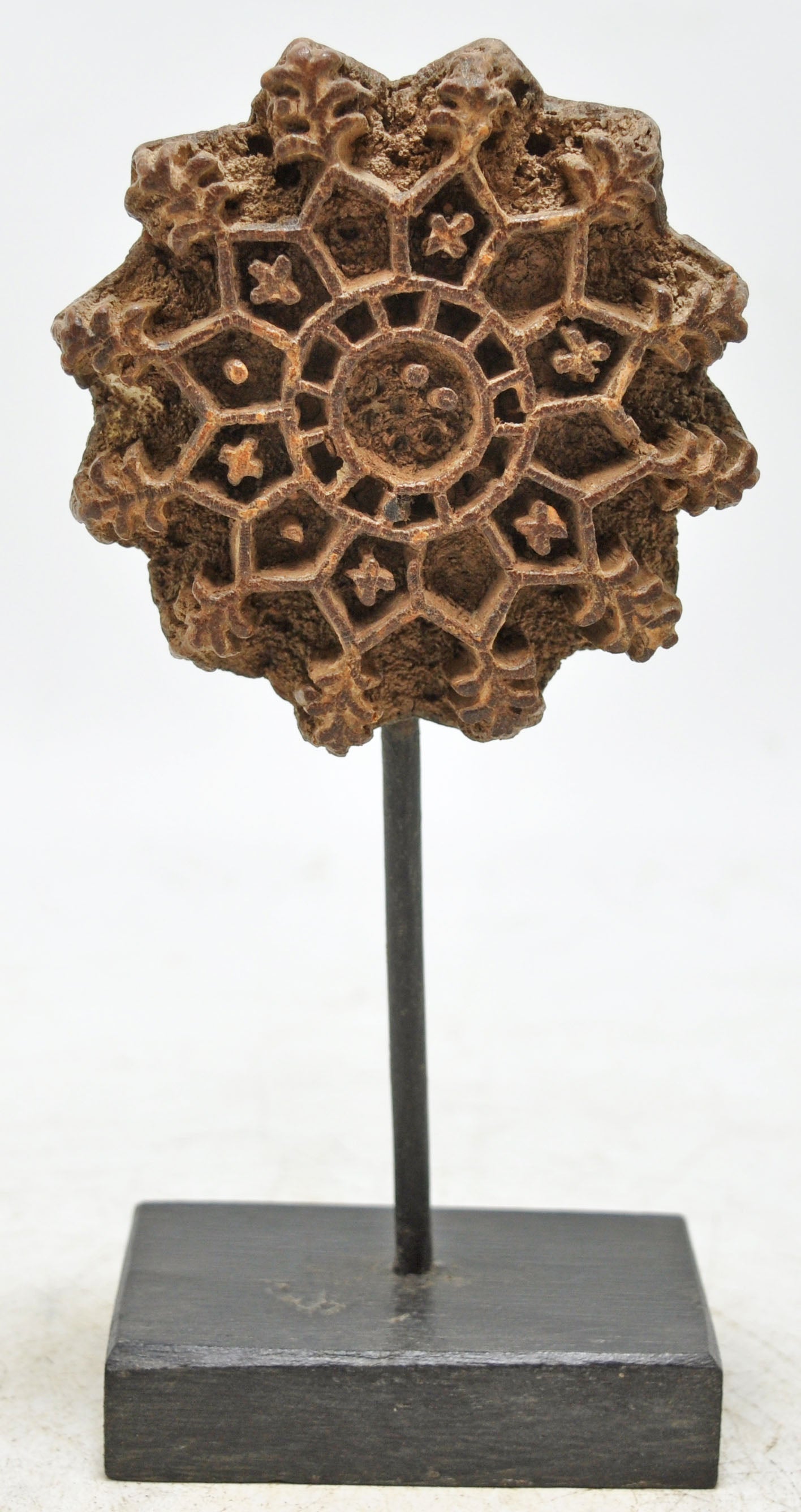 Antique Wooden Textile Printing Block on Stand Original Old Hand Carved