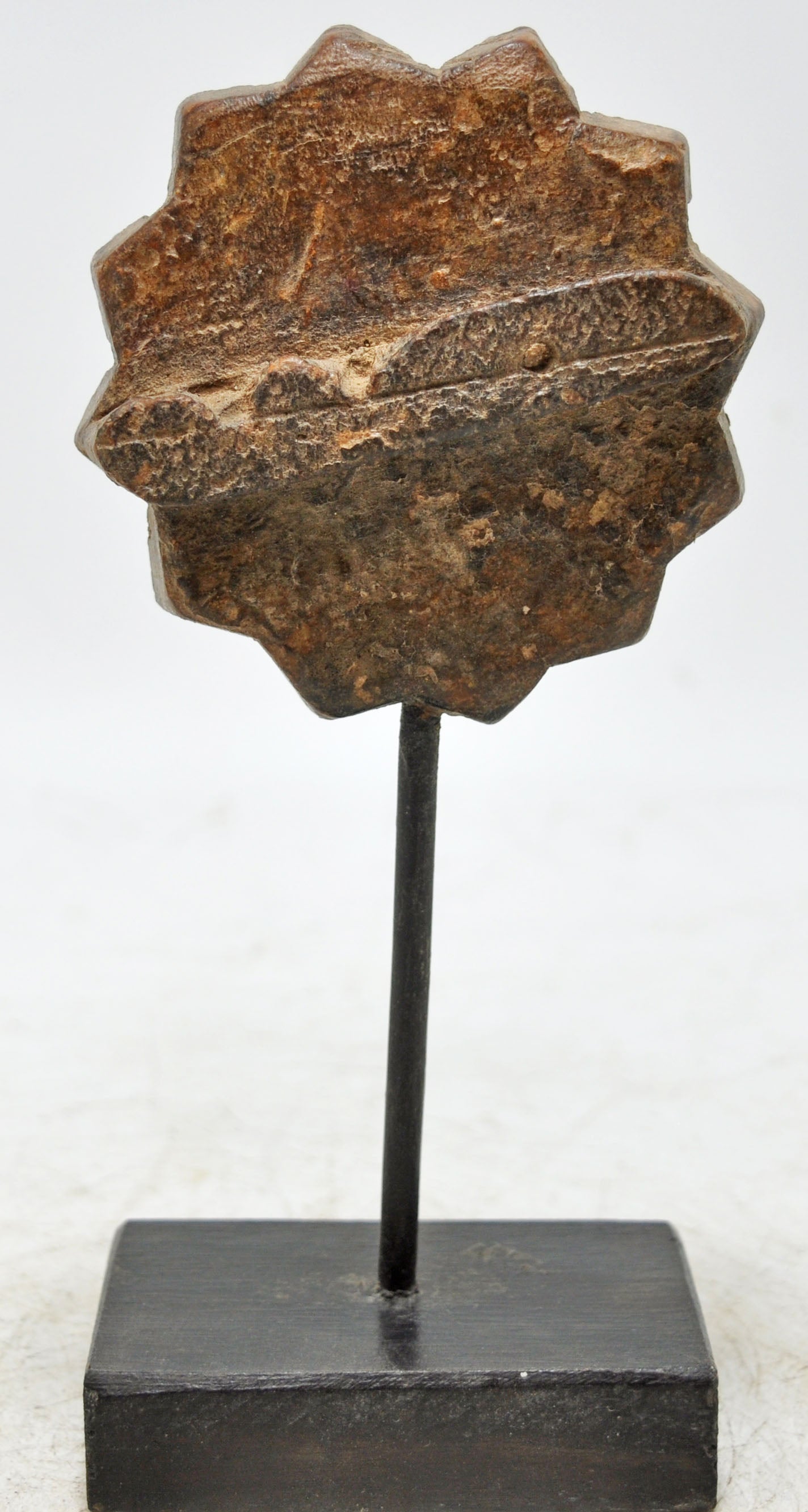 Antique Wooden Textile Printing Block on Stand Original Old Hand Carved