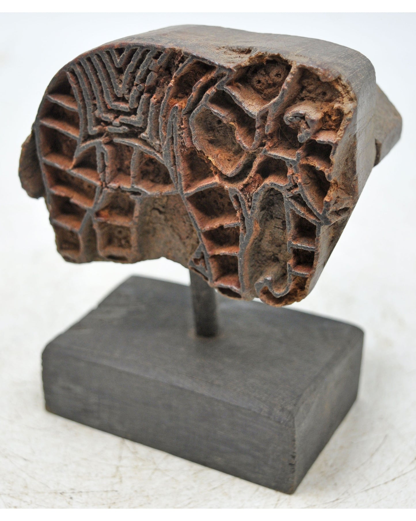 Antique Wooden Textile Printing Block on Stand Original Old Hand Carved