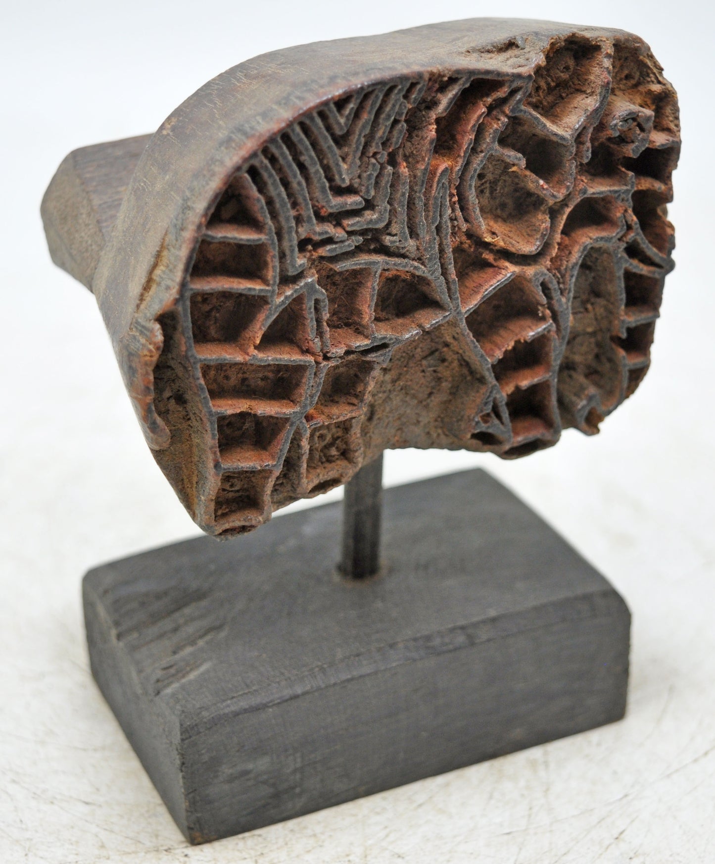 Antique Wooden Textile Printing Block on Stand Original Old Hand Carved