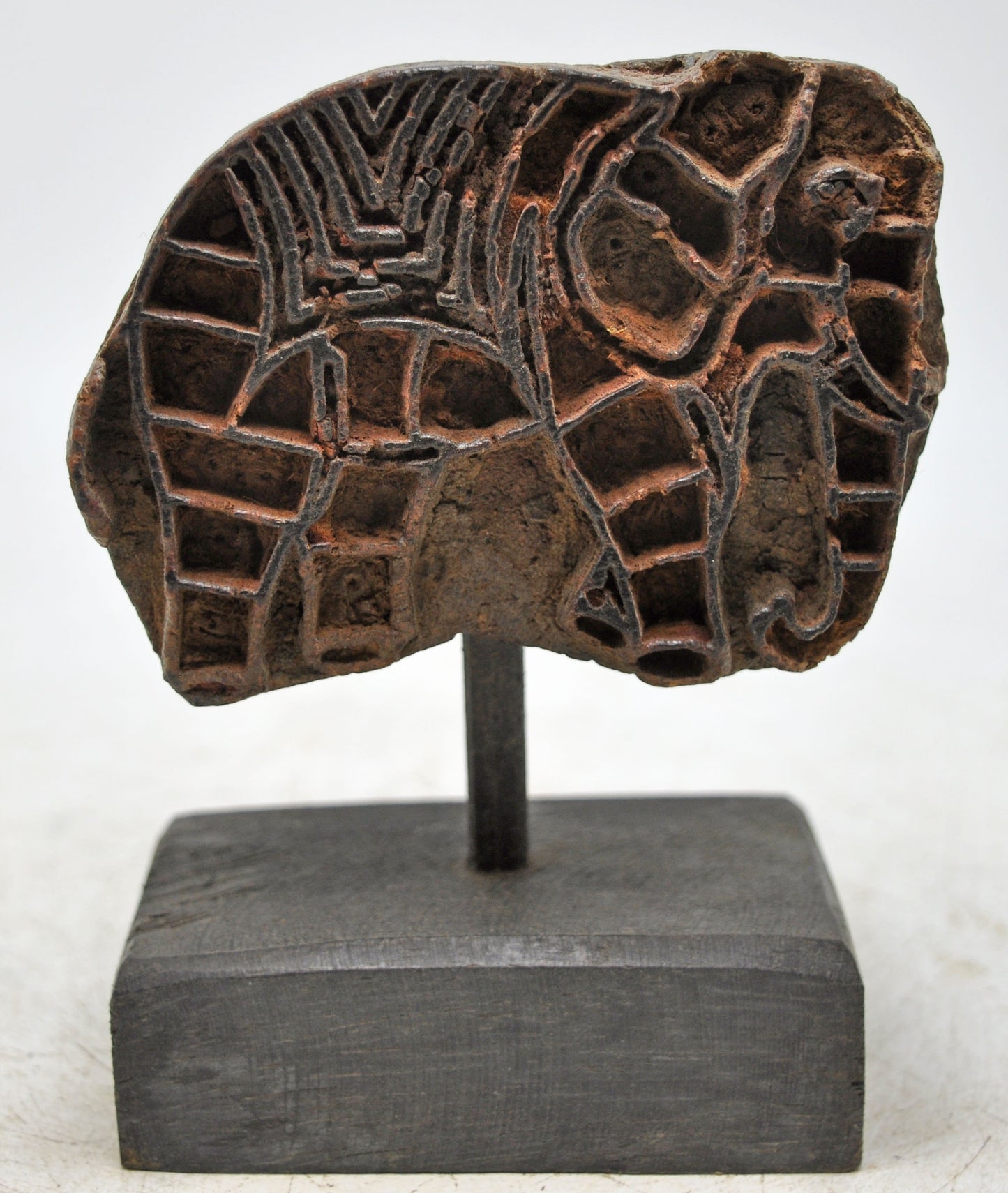 Antique Wooden Textile Printing Block on Stand Original Old Hand Carved