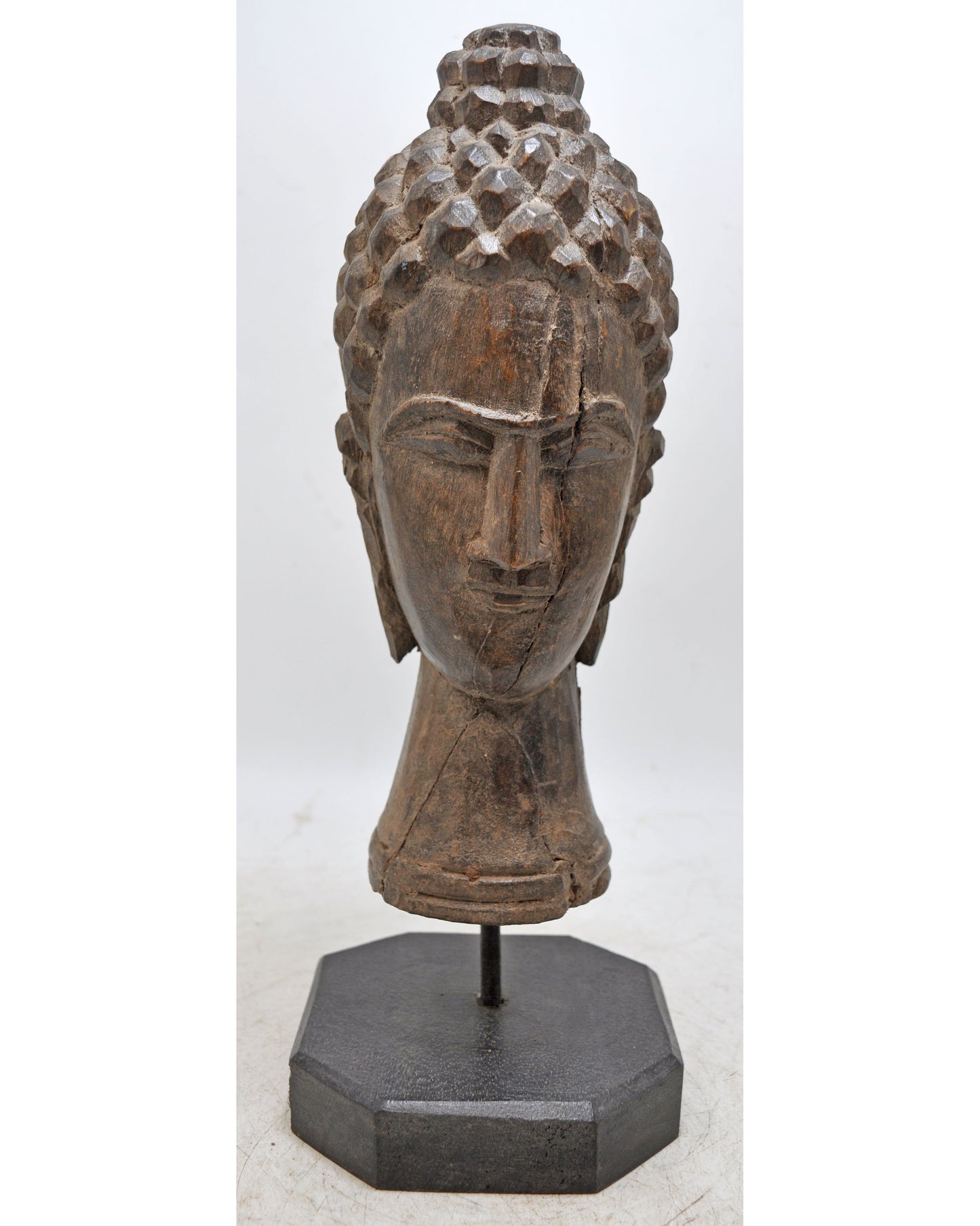 Vintage Wooden Lord Buddha Head Bust Figurine Original Old Fine Hand Carved
