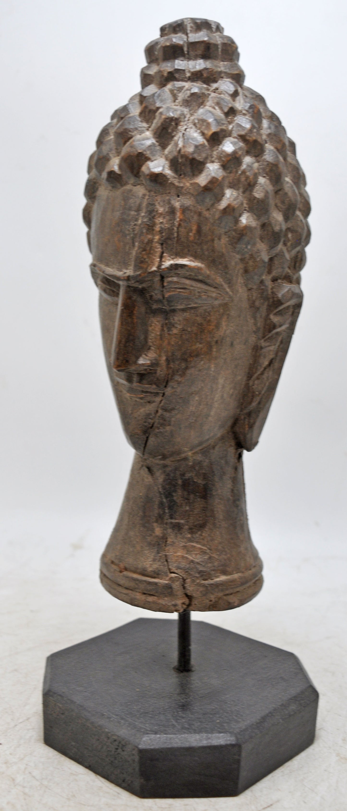 Vintage Wooden Lord Buddha Head Bust Figurine Original Old Fine Hand Carved