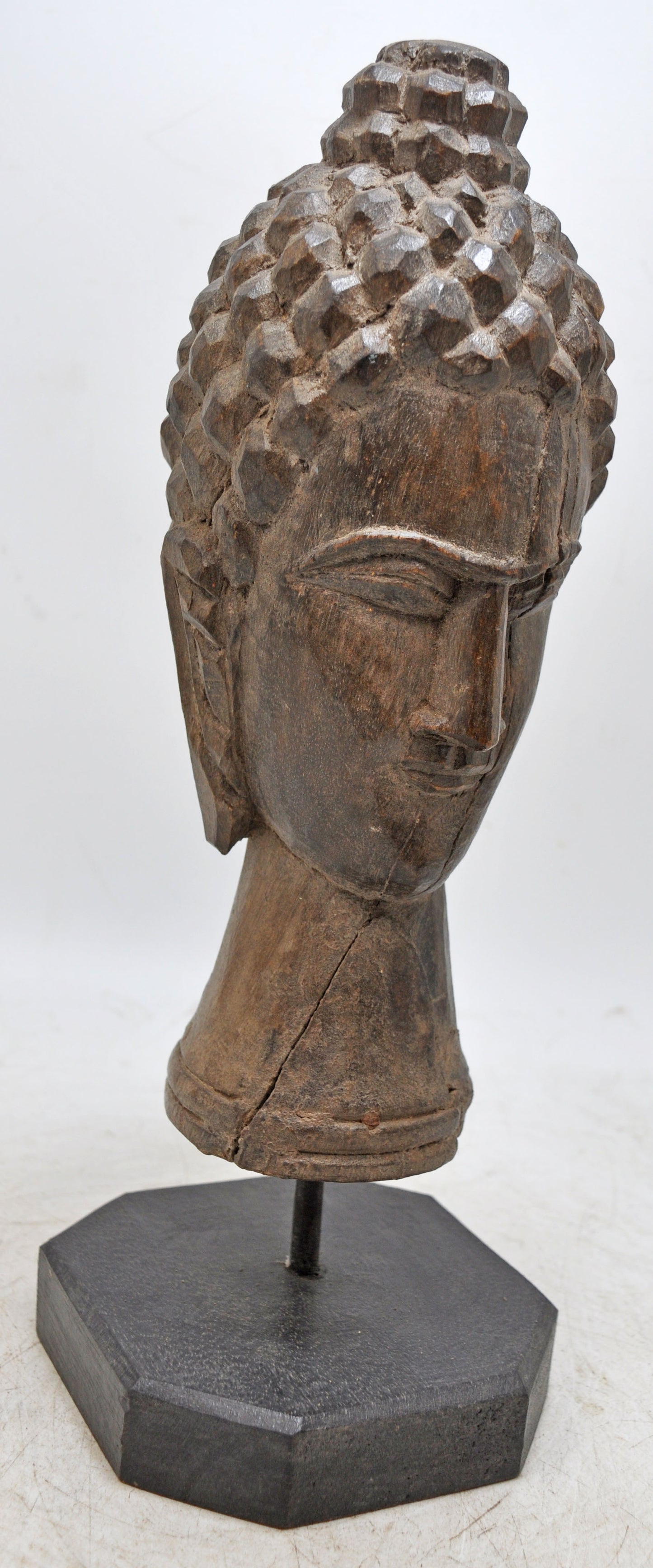 Vintage Wooden Lord Buddha Head Bust Figurine Original Old Fine Hand Carved