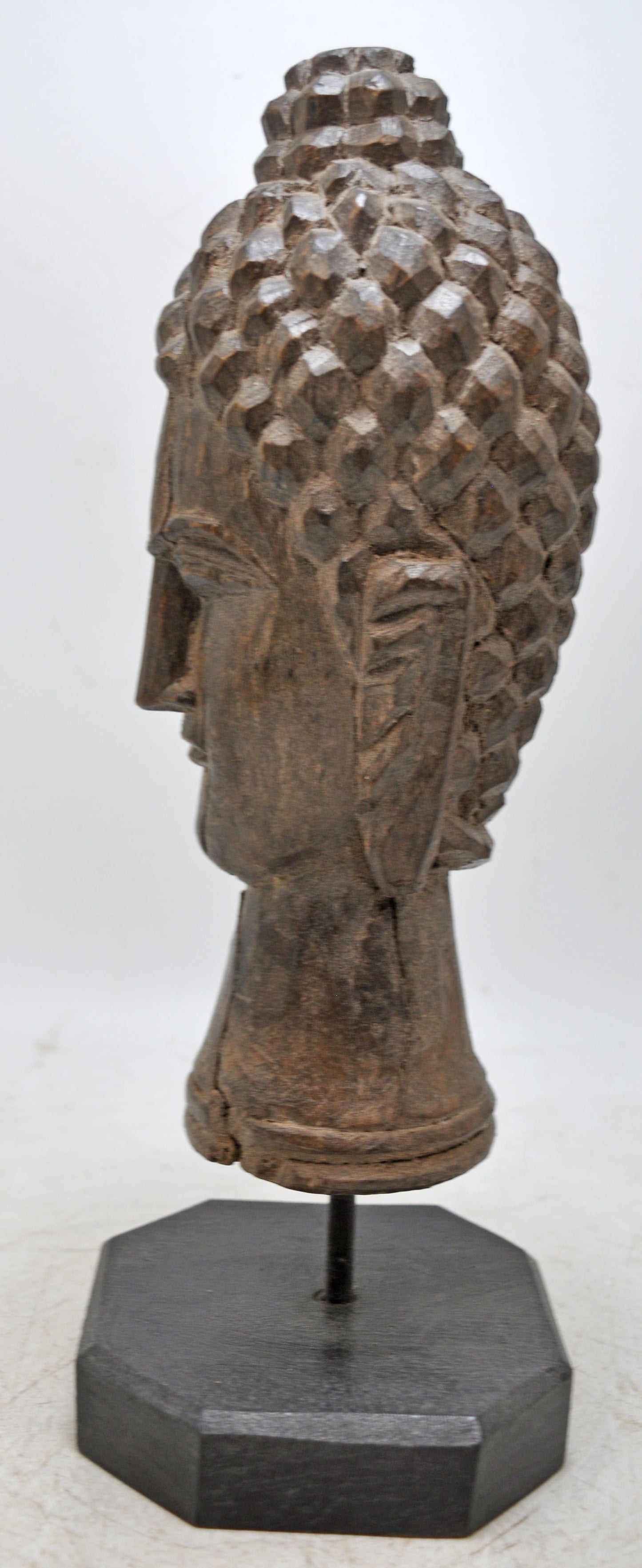 Vintage Wooden Lord Buddha Head Bust Figurine Original Old Fine Hand Carved