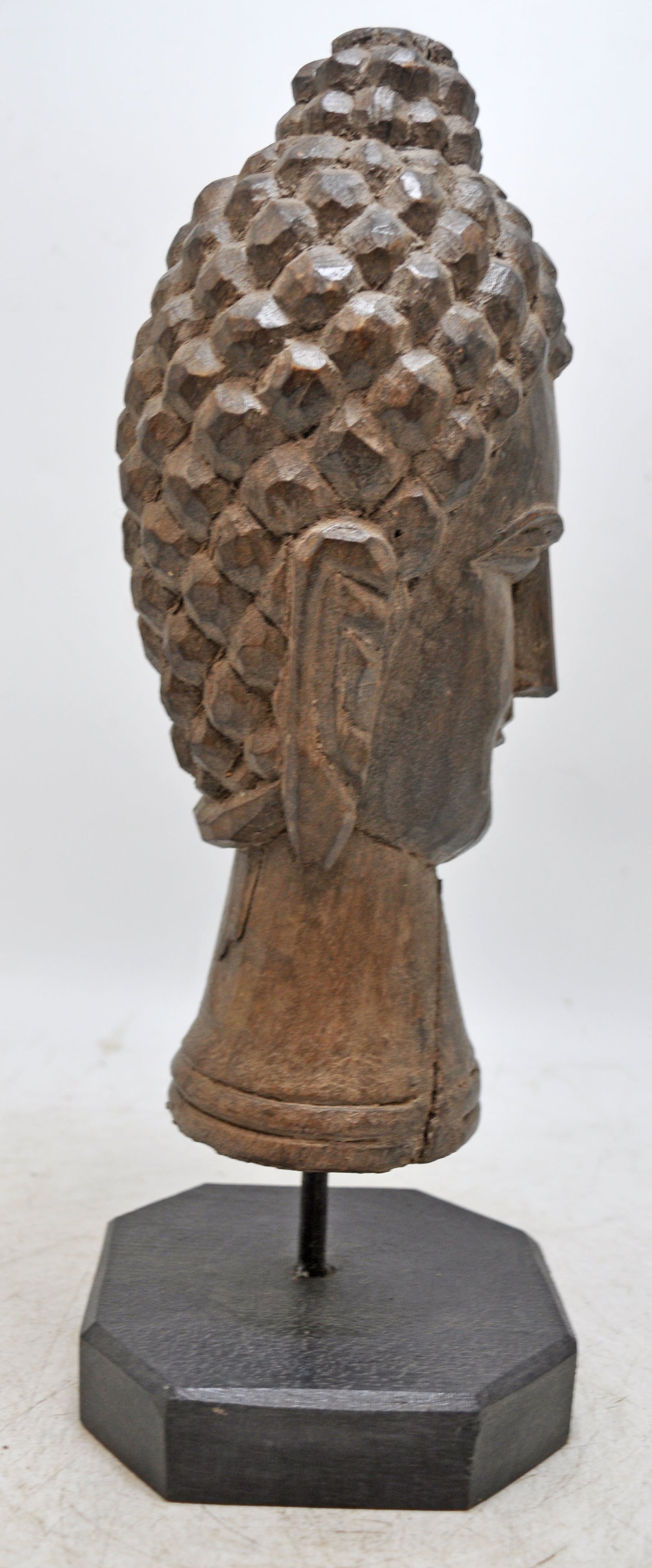 Vintage Wooden Lord Buddha Head Bust Figurine Original Old Fine Hand Carved