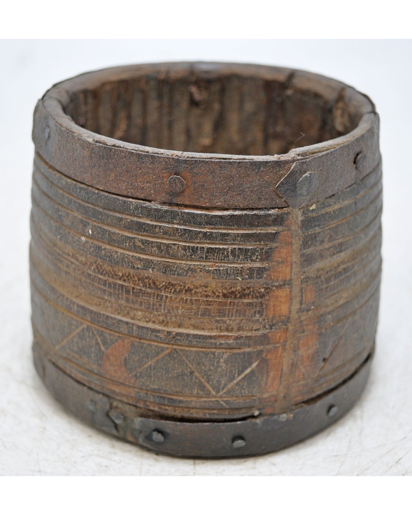 Antique Wooden Kitchenware Grain Measurement Pot Original Old Hand Carved