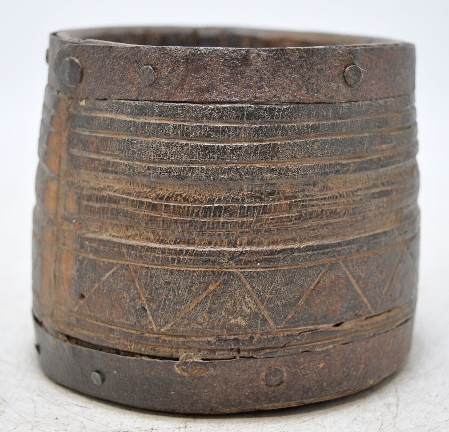 Antique Wooden Kitchenware Grain Measurement Pot Original Old Hand Carved