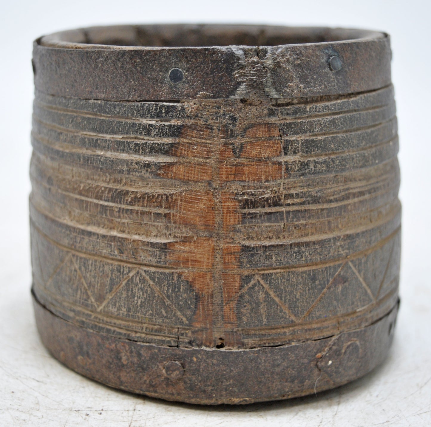 Antique Wooden Kitchenware Grain Measurement Pot Original Old Hand Carved