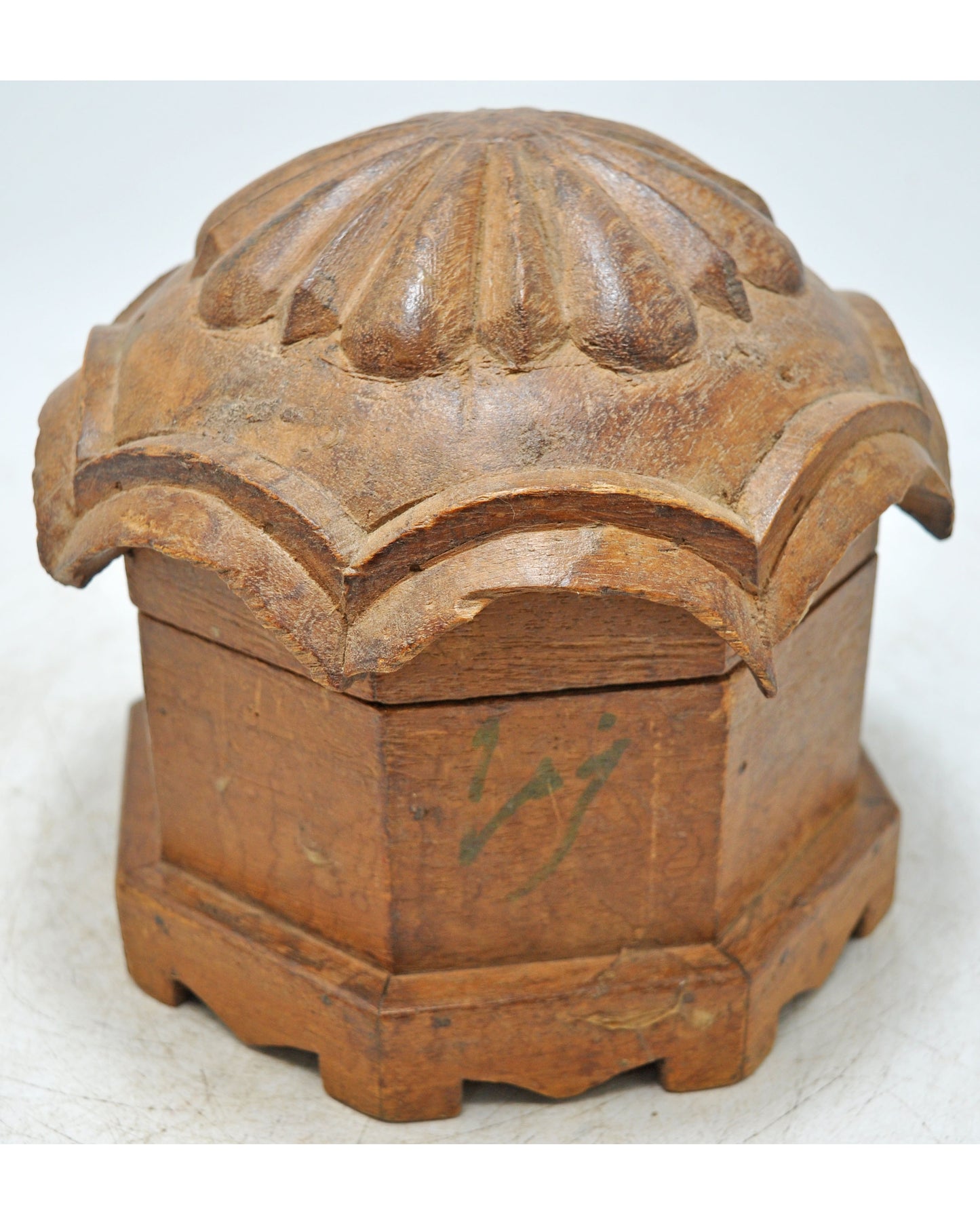 Vintage Wooden Octagonal Dome Shaped Storage Box Original Old Hand Crafted
