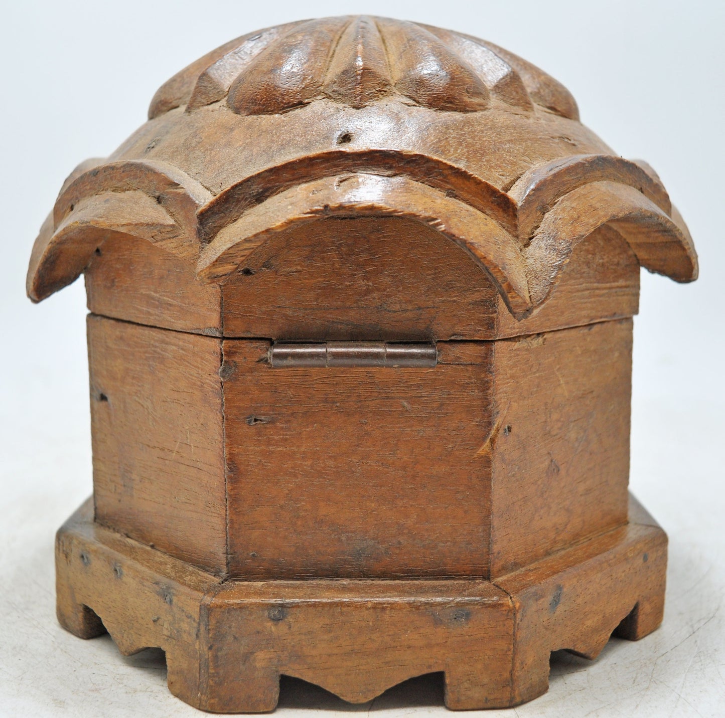 Vintage Wooden Octagonal Dome Shaped Storage Box Original Old Hand Crafted