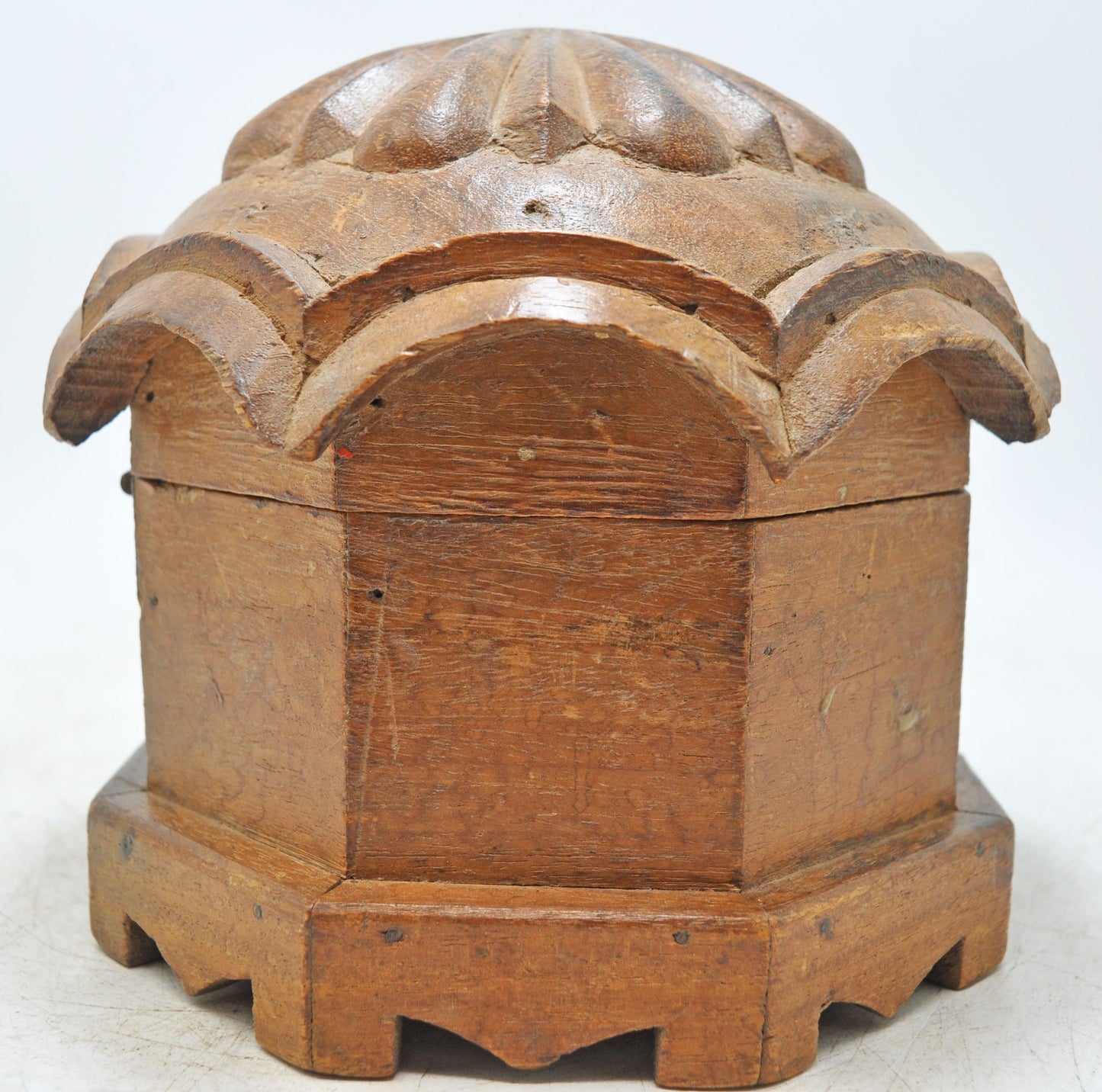 Vintage Wooden Octagonal Dome Shaped Storage Box Original Old Hand Crafted