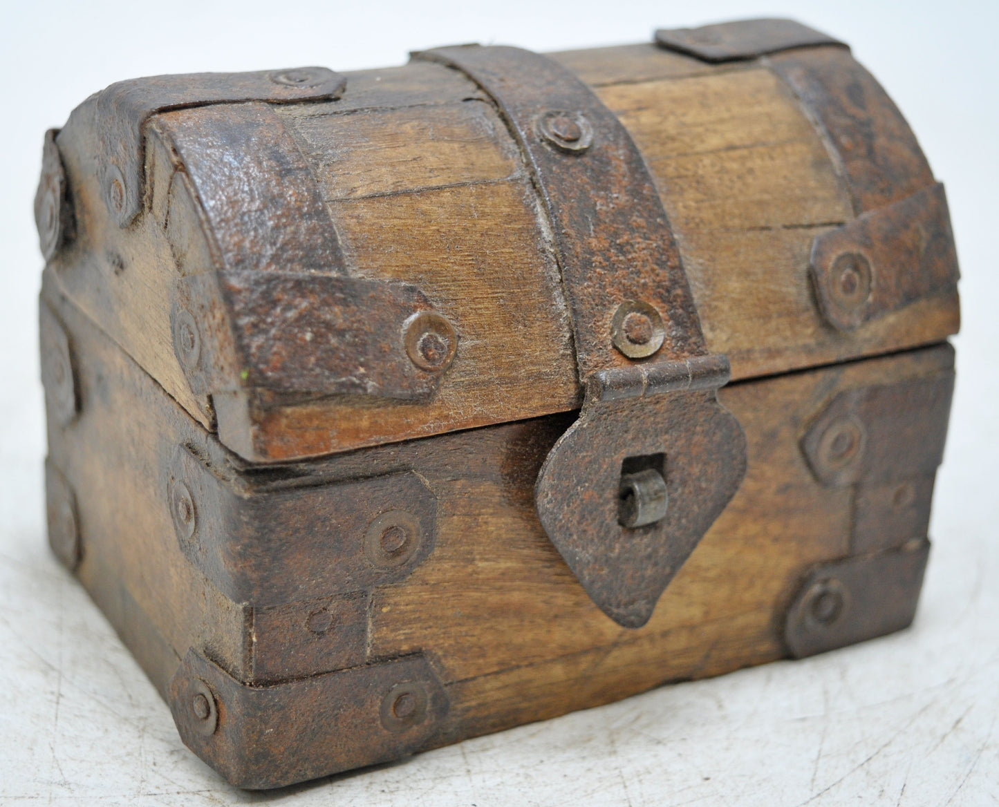 Vintage Wooden Half Round Top Storage Box Original Old Hand Crafted