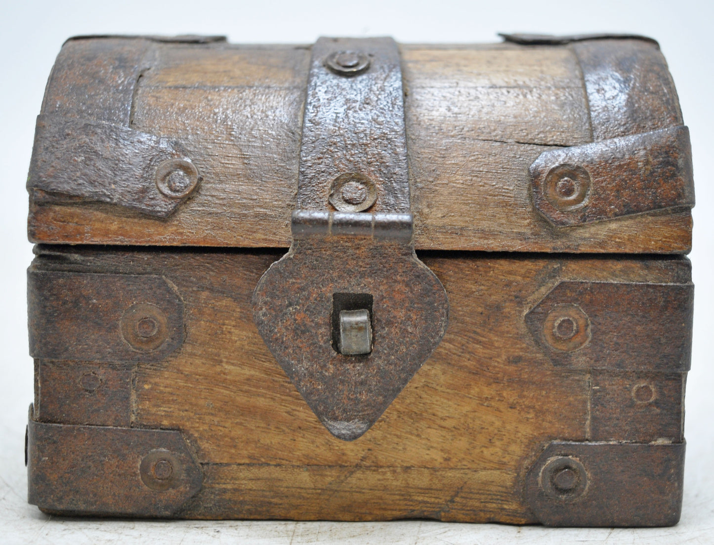 Vintage Wooden Half Round Top Storage Box Original Old Hand Crafted