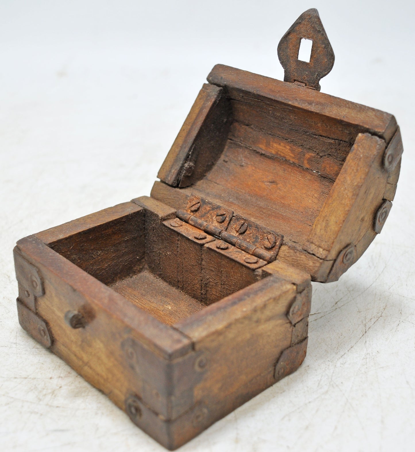 Vintage Wooden Half Round Top Storage Box Original Old Hand Crafted