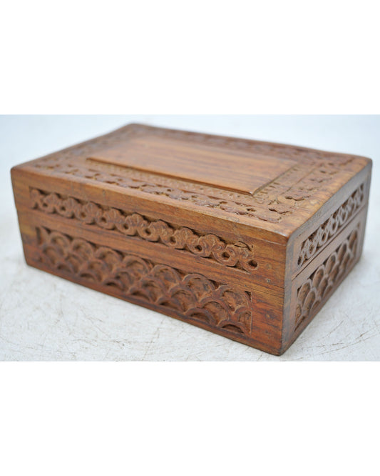 Vintage Wooden Small Jewellery Box Original Old Hand Crafted Carved
