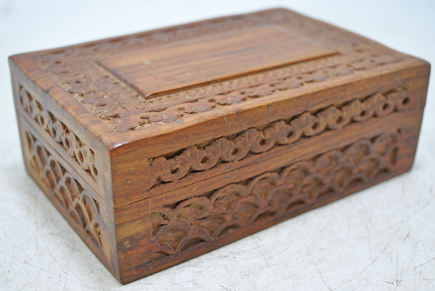 Vintage Wooden Small Jewellery Box Original Old Hand Crafted Carved
