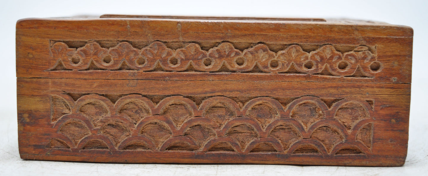 Vintage Wooden Small Jewellery Box Original Old Hand Crafted Carved