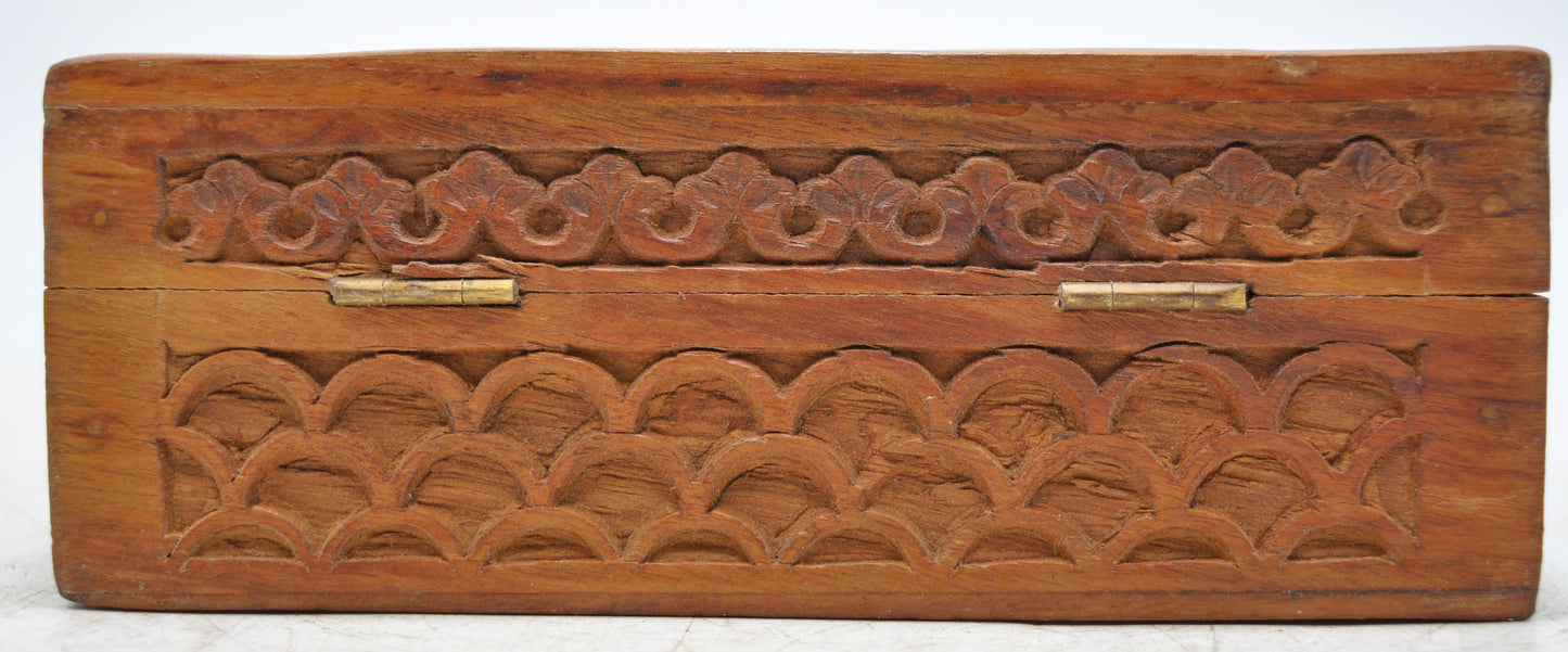 Vintage Wooden Small Jewellery Box Original Old Hand Crafted Carved