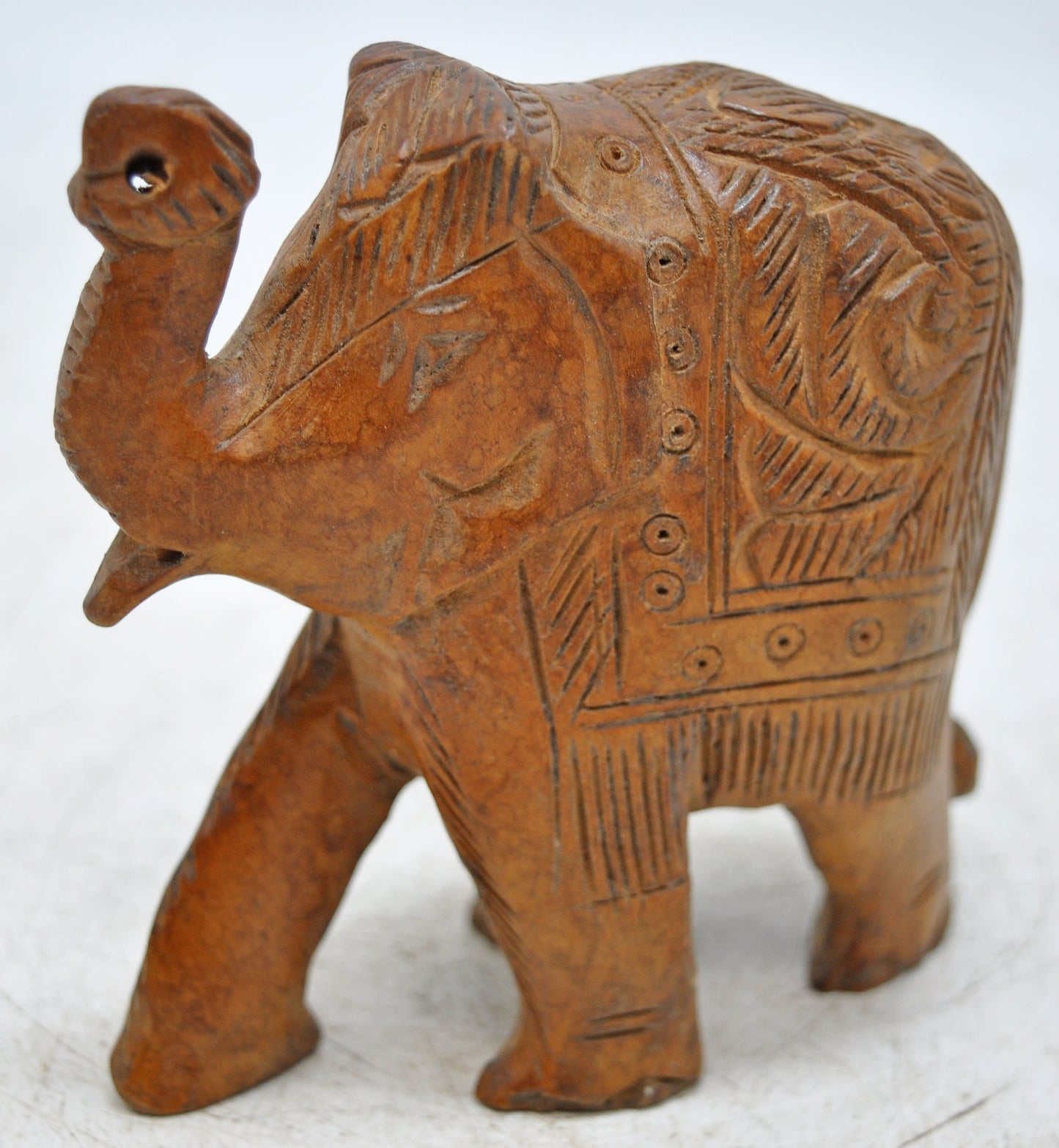 Vintage Wooden Small Elephant Figurine Original Old Fine Hand Carved