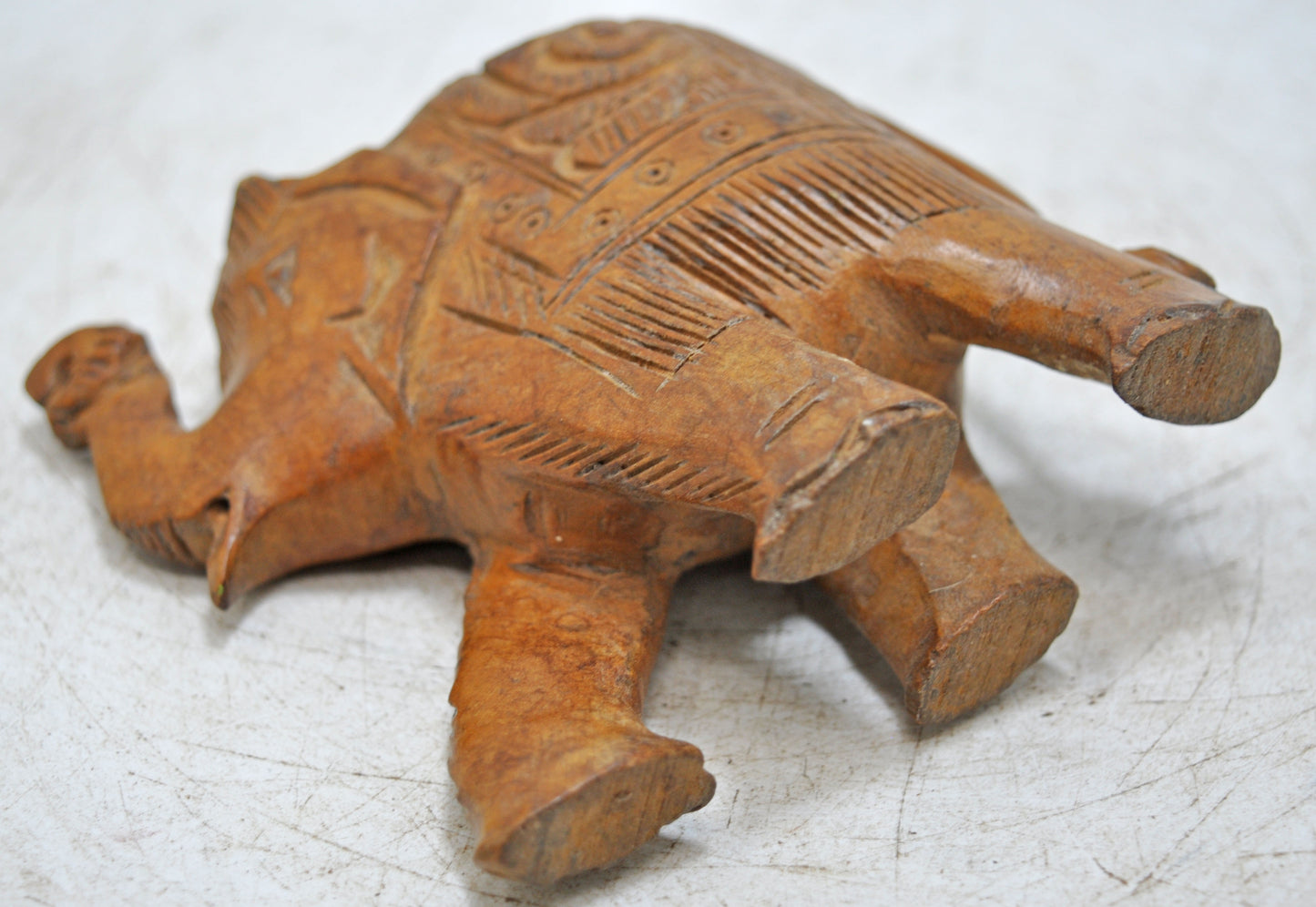 Vintage Wooden Small Elephant Figurine Original Old Fine Hand Carved