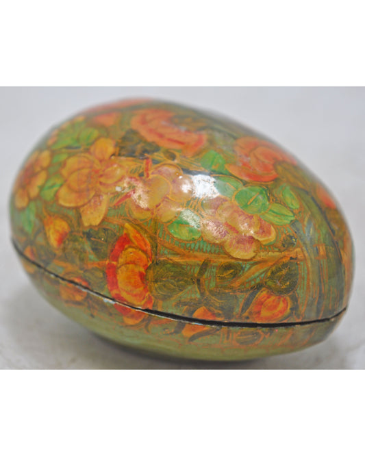Vintage Papier Mache Egg Shaped Box Original Old Hand Crafted Painted
