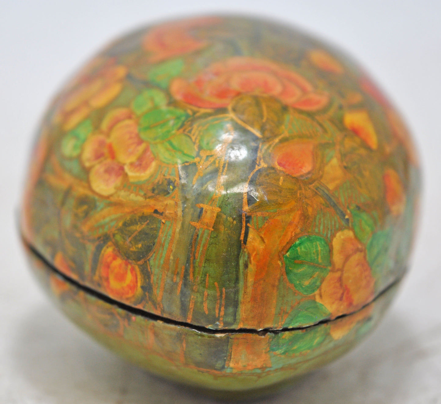 Vintage Papier Mache Egg Shaped Box Original Old Hand Crafted Painted